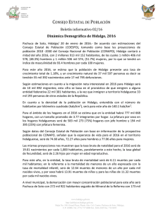 CONSEJO ESTATAL DE POBLACIÓN Boletín informativo 02/16