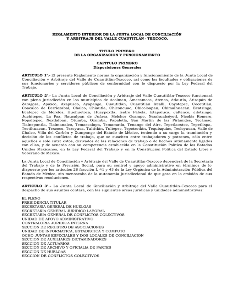 Reglamento Interior De La Junta Local De Conciliaci N Y Arbitraje Del