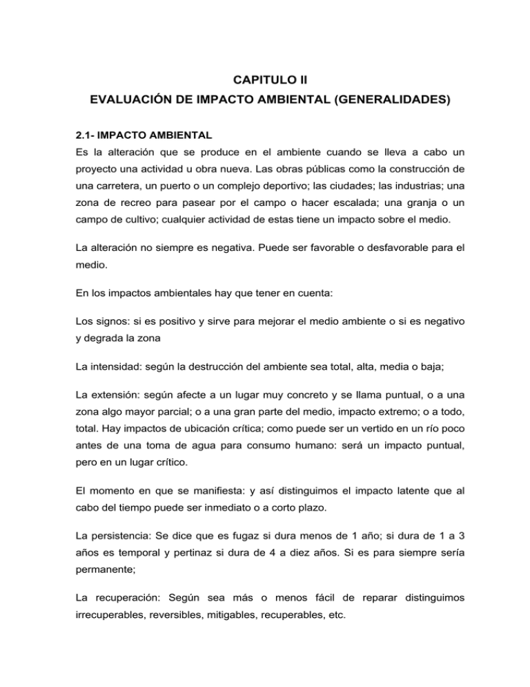 Capitulo Ii Evaluaci N De Impacto Ambiental