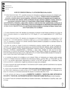 AVISO DE CONVOCATORIA LICITACION No 004-2014
