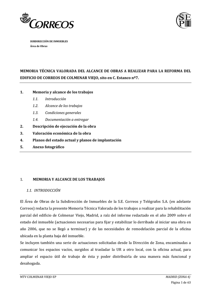 MEMORIA TÉCNICA VALORADA DEL ALCANCE DE OBRAS A