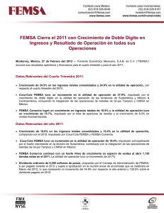 FEMSA Cierra el 2011 con Crecimiento de Doble Dígito en Ingresos