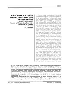 Paulo Freire y la cultura escolar: condiciones para una escuela viva