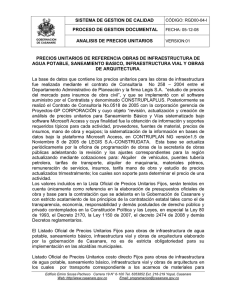 Precios unitarios de referencia obras de infraestructura de agua