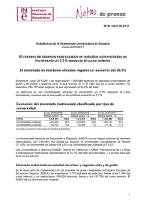 Nota de prensa curso 2010-2011 - Instituto Nacional de Estadistica.