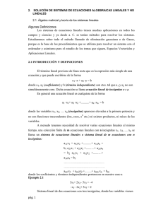 pág. 1 Algunas Definiciones Los sistemas de ecuaciones lineales