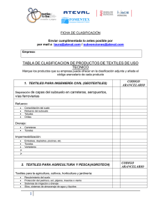 TABLA DE CLASIFICACION DE PRODUCTOS DE TEXTILES DE