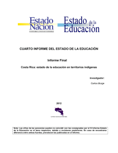 estado de la educación indígena en territorios indígenas.