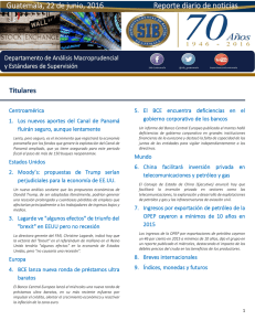 Guatemala, 22 de junio, 2016 Reporte diario de noticias económicas