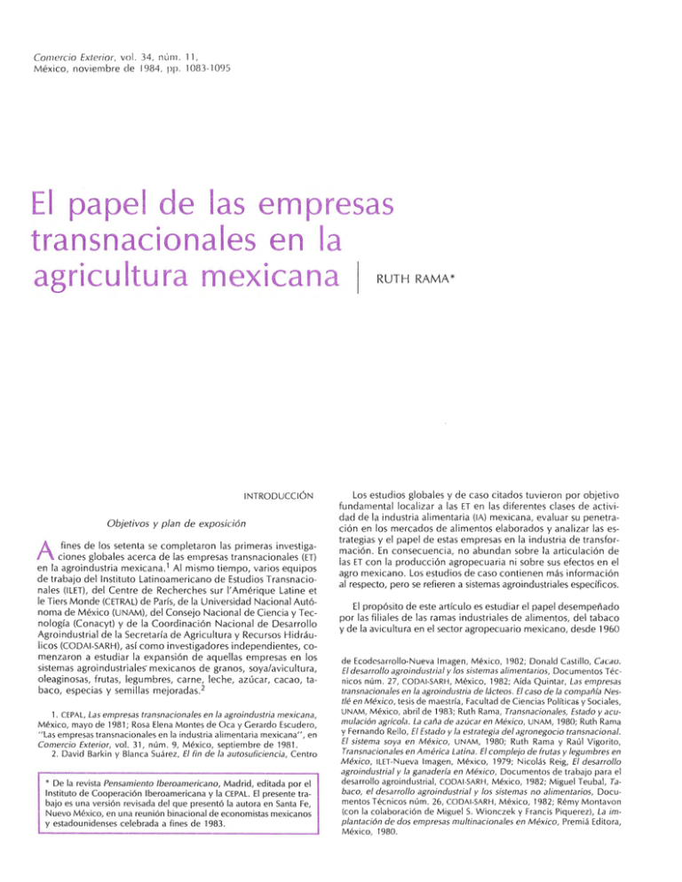 El Papel De Las Empresas Transnacionales En La Agricultura Mexicana