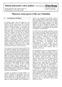 Mayores retos para Uribe en Colombia