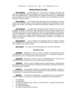 Resolución No. 32-2001 de la Aduana General de la Rep