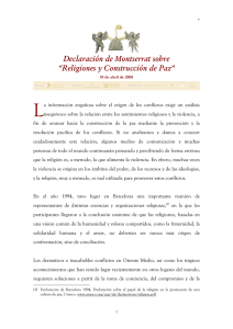 Declaración de Montserrat sobre “Religiones y Construcción de Paz”