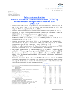 Telecom Argentina S.A. anuncia resultados consolidados anuales