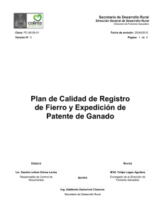 Plan de Calidad de Registro de Fierro y Expedición de Patente de