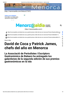David de Coca y Patrick James, chefs del año en Menorca