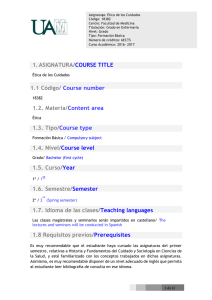 1. ASIGNATURA/COURSE TITLE 1.1 Código/ Course number 1.2