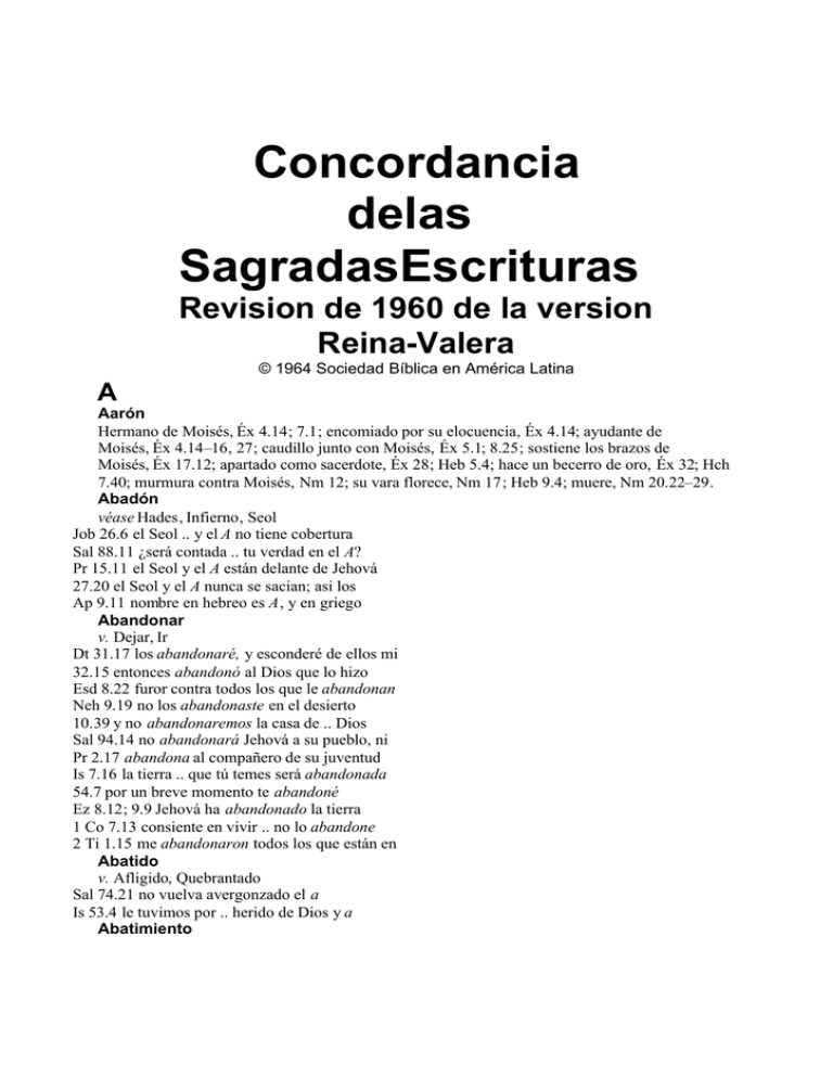 Concordancia De Las Sagradas Escrituras Revision De 1960 De La