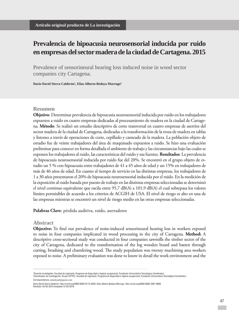 Prevalencia De Hipoacusia Neurosensorial Inducida Por Ruido En