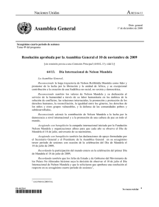 Resolución ONU 6413 Día Internacional de Nelson Mandela