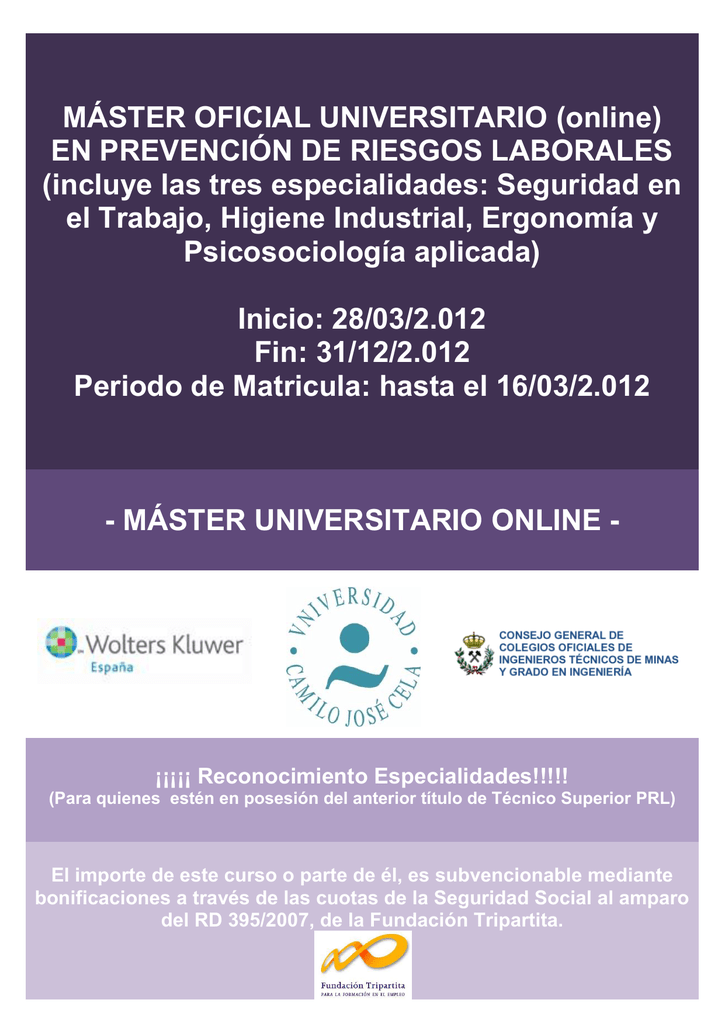 M Ster Oficial Universitario Online En Prevenci N De