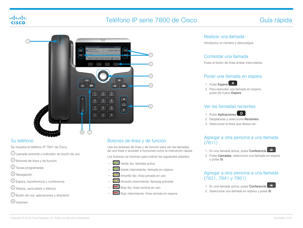 Teléfono IP serie 7800 de Cisco Guía rápida