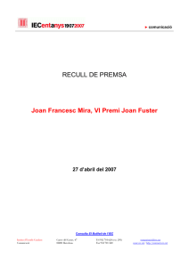 RECULL DE PREMSA Joan Francesc Mira, VI Premi Joan Fuster