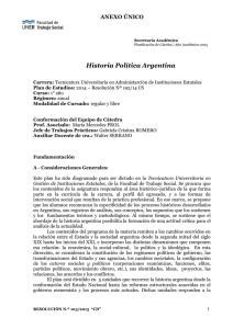 Historia Política Argentina - Facultad de Trabajo Social