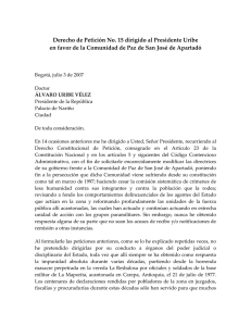 Derecho de Petición Número 15 al Presidente Uribe Vélez Derecho