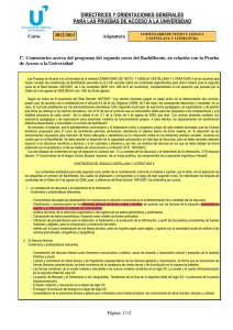 Directrices y orientaciones Comentario Texto Lengua Castellana y
