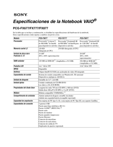 Especificaciones de la Notebook VAIO
