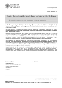 Nota de prensa Avelino Corma, investido Honoris Causa por la