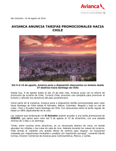 AVIANCA ANUNCIA TARIFAS PROMOCIONALES HACIA CHILE