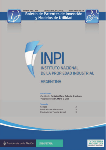 Boletín de Patentes de Invención y Modelos de Utilidad