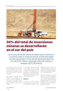 56% del total de inversiones mineras se desarrollarán en el sur del