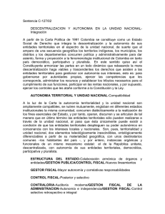 Sentencia C-127/02 DESCENTRALIZACION Y AUTONOMIA EN LA