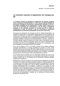 La Comisión autoriza la adquisición de Compaq por HP
