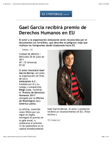 Gael García recibirá premio de Derechos Humanos en EU