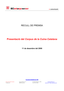 Presentació del Corpus de la Cuina Catalana 11 de desembre del