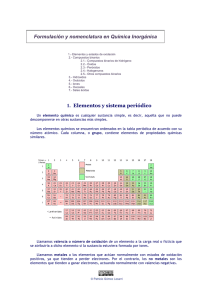 Formulación y nomenclatura en Química Inorgánica 1. Elementos y