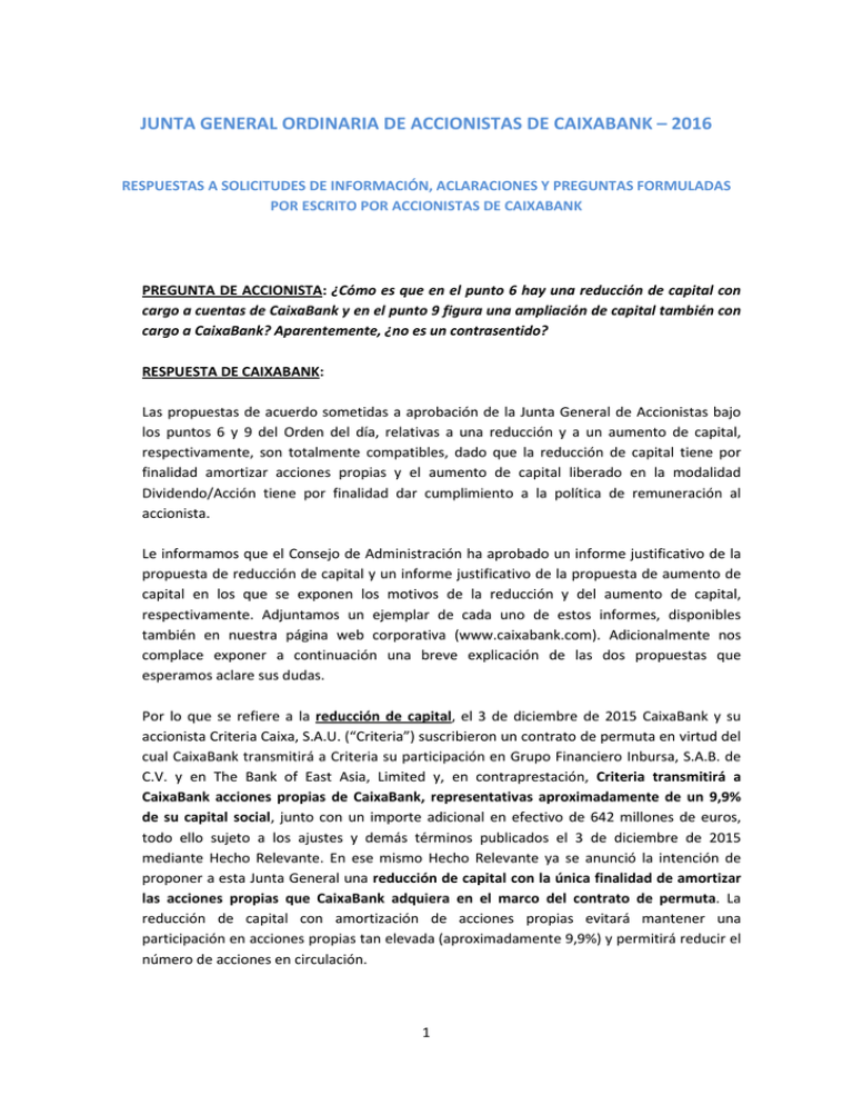 Junta General Ordinaria De Accionistas De Caixabank