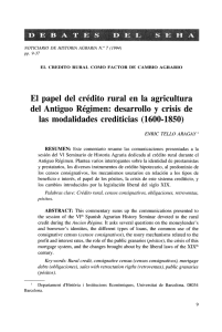 El papel del crédito rural en la agricultura del Antiguo Régimen