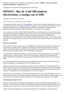 MÉXICO - Más de 4 mil 400 mujeres electricistas, a huelga con el SME