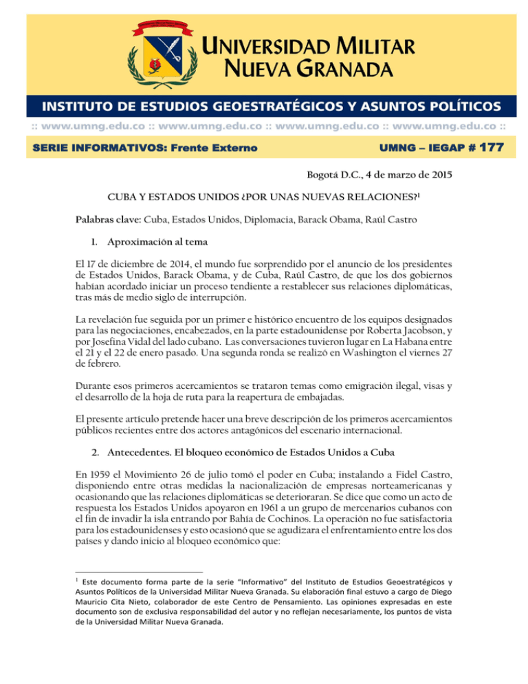 Informativo 177 Cuba y Estados Unidos Una nueva relación