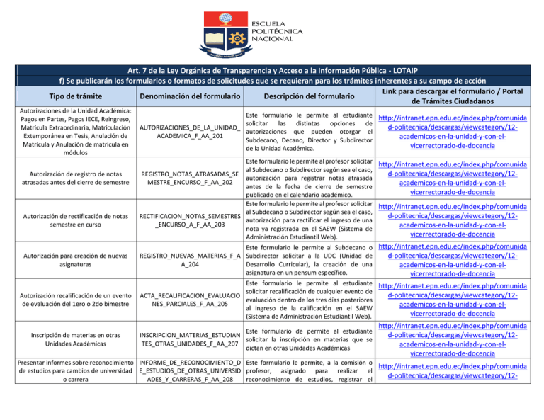 Se publicarán los formularios o formatos de solicitudes