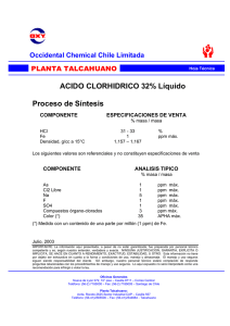 ACIDO CLORHIDRICO 32% Líquido Proceso de Síntesis