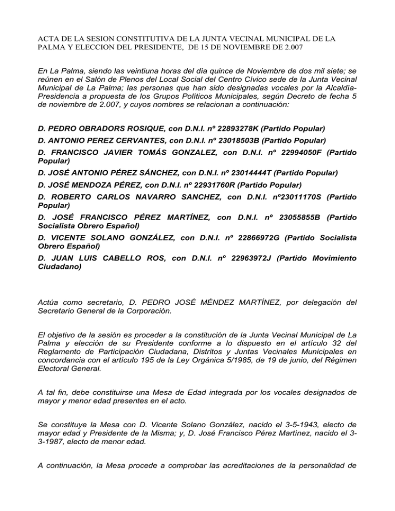 Acta De La Sesion Constitutiva De La Junta Vecinal Municipal De La