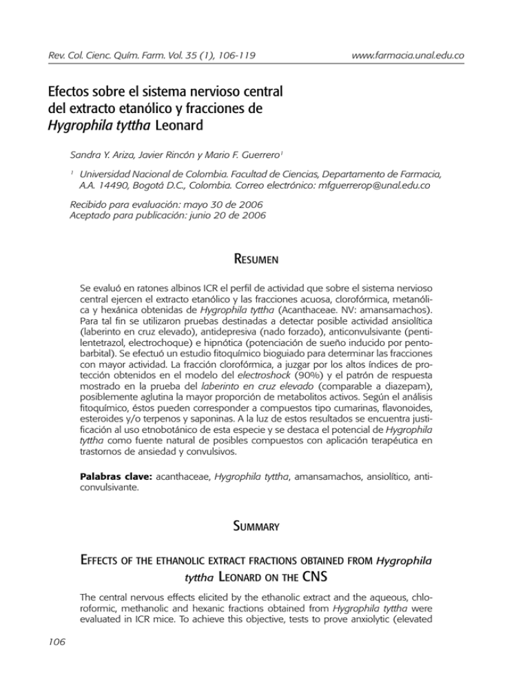 Efectos sobre el sistema nervioso central del extracto etanólico y