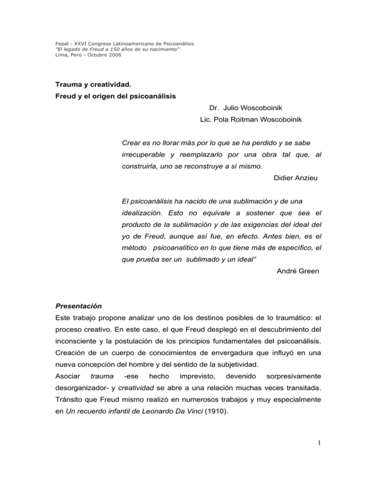 Trauma Y Creatividad Freud Y El Origen Del Psicoan Lisis