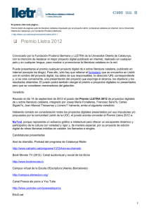 Premio Lletra 2012 en lletrA, la literatura catalana en internet